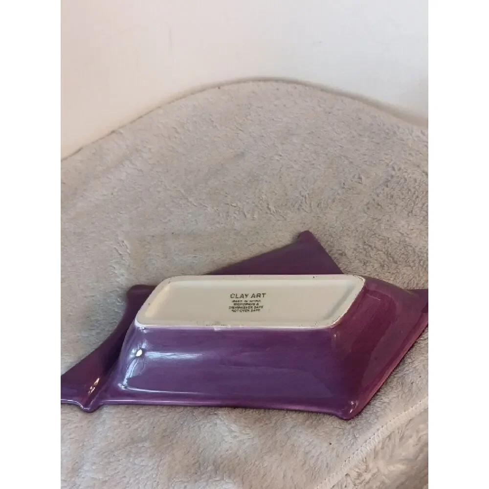 Clay Art Purple and Yellow Beachy Ceramic Snack Tray / Trinket Dish